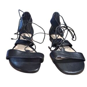 Alexandre Birman Black Leather Lace Up‎ Gladiator Flat Sandals Women Size 6.5